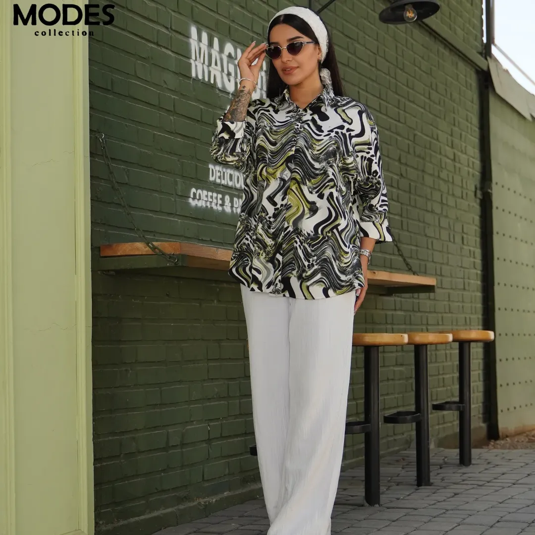 شومیز الیزه طرح دار مچ پاکتی